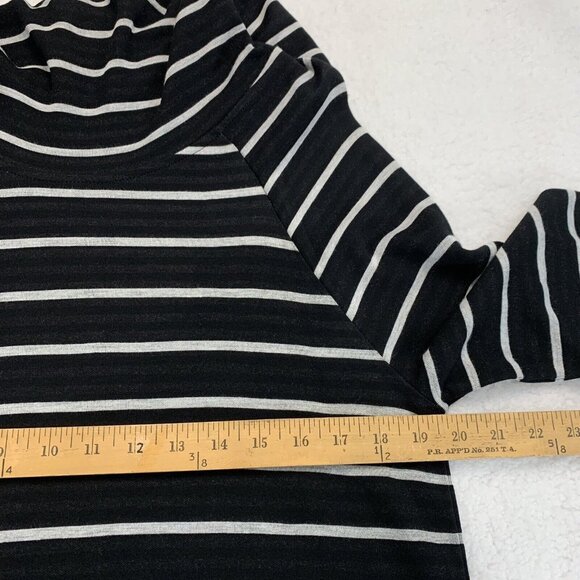 Chico's Women's Stripe Tunic Cowl Neck Lightweight Sweater Sz 1 8/10 Black Gray - Picture 4 of 9